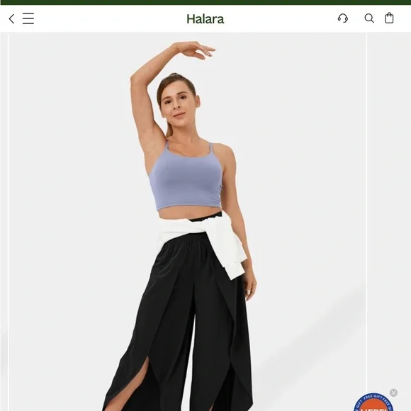 Halara Breezeful™ HW Palazzo Flowy Split Wide Leg Casual Pants Black L Nwt - Picture 2 of 11